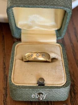 Old Cut DIAMOND GYPSY 18k Gold Ring Stacker Band Star Victorian Antique Nouveau