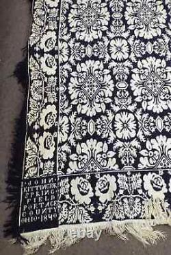 Old EARLY Antique 1840 Floral COVERLET Signed John Kittinger Springfield, Ohio