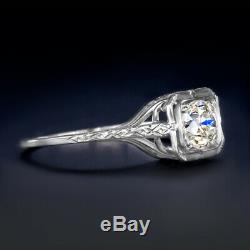 Old European Cut Diamond 18k Vintage Engagement Ring Solitaire Art Deco Antique