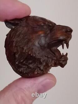 Old Hand Sculptured Tigers Head Superb