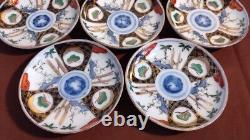 Old Imari Colored Painting Plates 7 pieces Used Antique Vintage Retro Japanese