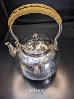 Old Japanese Old silver plating bottle Tea Utensils Kettle Teapot F/S from Japan