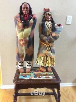 Old, Large Pair Skookum Indian Dolls Chief 35, Woman With Baby, Store Display