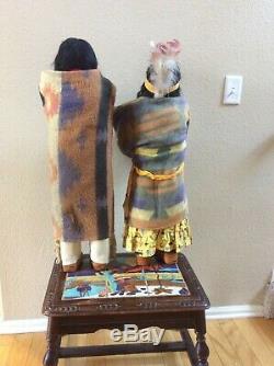 Old, Large Pair Skookum Indian Dolls Chief 35, Woman With Baby, Store Display