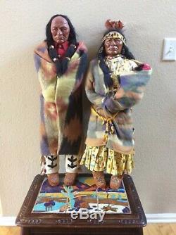 Old, Large Pair Skookum Indian Dolls Chief 35, Woman With Baby, Store Display