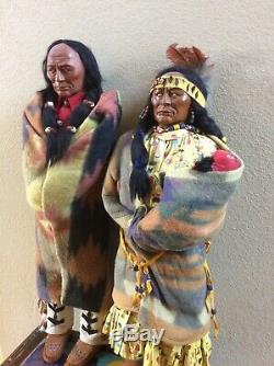 Old, Large Pair Skookum Indian Dolls Chief 35, Woman With Baby, Store Display