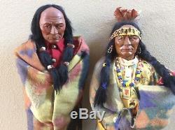 Old, Large Pair Skookum Indian Dolls Chief 35, Woman With Baby, Store Display