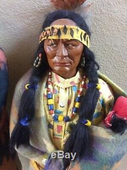 Old, Large Pair Skookum Indian Dolls Chief 35, Woman With Baby, Store Display