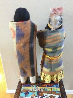 Old, Large Pair Skookum Indian Dolls Chief 35, Woman With Baby, Store Display