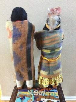 Old, Large Pair Skookum Indian Dolls Chief 35, Woman With Baby, Store Display