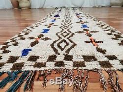 Old Moroccan Handmade Runner Rug 2'3x9'4 Vintage Brown Ivory Handmade wool Rug