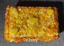 Old, Real, Antique, Huge Natural Jewelry Amber Stone Box Handmade Vintage Rare