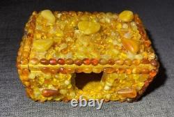 Old, Real, Antique, Huge Natural Jewelry Amber Stone Box Handmade Vintage Rare