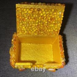 Old, Real, Antique, Huge Natural Jewelry Amber Stone Box Handmade Vintage Rare