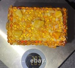 Old, Real, Antique, Huge Natural Jewelry Amber Stone Box Handmade Vintage Rare