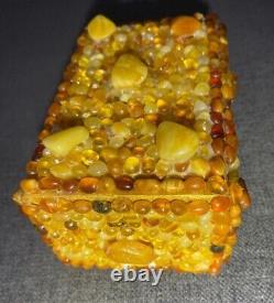 Old, Real, Antique, Huge Natural Jewelry Amber Stone Box Handmade Vintage Rare