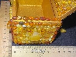 Old, Real, Antique, Huge Natural Jewelry Amber Stone Box Handmade Vintage Rare