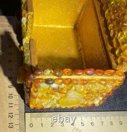 Old, Real, Antique, Huge Natural Jewelry Amber Stone Box Handmade Vintage Rare