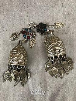 Old Silver Antique/vintage Ethnic Afghan ear/hair ornament With Glass Inlay