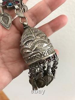 Old Silver Antique/vintage Ethnic Afghan ear/hair ornament With Glass Inlay