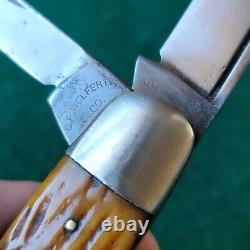 Old Vintage Antique CF Wolfertz Bone Stag Jumbo Jack Folding Pocket Knife