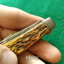 Old Vintage Antique Camillus 3 Line Bone Stag Moose Trapper Jack Pocket Knife