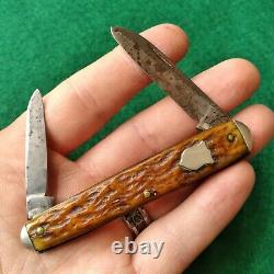 Old Vintage Antique Camillus Sword Brand Bone Stag Sleeveboard Pen Pocket Knife
