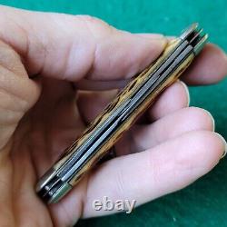 Old Vintage Antique Cattaraugus Bone Stag 4 Blade Pen Folding Pocket Knife