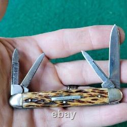 Old Vintage Antique Cattaraugus Bone Stag 4 Blade Pen Folding Pocket Knife