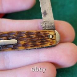 Old Vintage Antique Cattaraugus Bone Stag Equal End Pen Pocket Knife