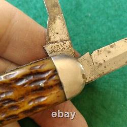 Old Vintage Antique Cattaraugus Bone Stag Wrench Tool Utility Pocket Knife