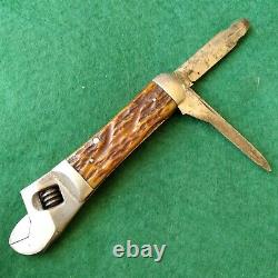 Old Vintage Antique Cattaraugus Bone Stag Wrench Tool Utility Pocket Knife