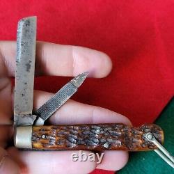 Old Vintage Antique Challenge Bone Bone Stag Navy Jack Pocket Knife