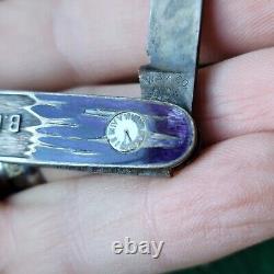 Old Vintage Antique Embossed Enamel BPOE Sterling Silver Pen Pocket Knife