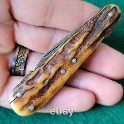 Old Vintage Antique English Stag Stainless Steel Pen Smokers Pocket Knife