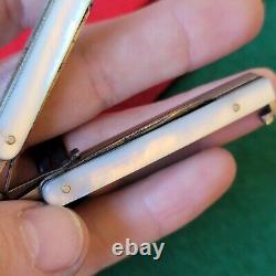 Old Vintage Antique German Pearl Folding Scissors Pocket Knife File Combo