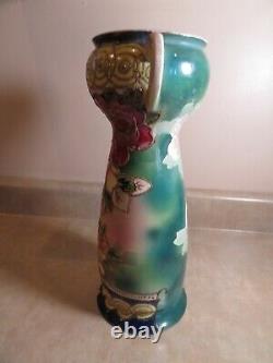 Old /Vintage / Antique Hand Painted Floral Vase 12.5 tall