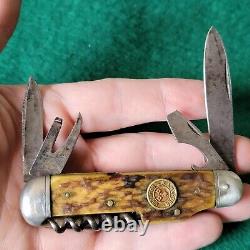 Old Vintage Antique Herder Germany Stag Camp Utility Folding Pocket Knife