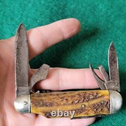 Old Vintage Antique Herder Germany Stag Camp Utility Folding Pocket Knife