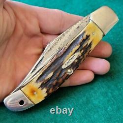 Old Vintage Antique Kabar Large Bone Stag Folding Hunter Pocket Knife