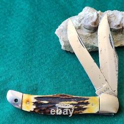 Old Vintage Antique Kabar Large Bone Stag Folding Hunter Pocket Knife