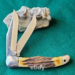 Old Vintage Antique Kabar Large Bone Stag Folding Hunter Pocket Knife