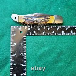 Old Vintage Antique Kabar Large Bone Stag Folding Hunter Pocket Knife