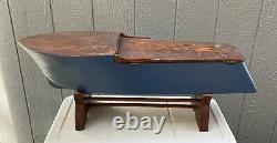 Old Vintage Antique Nautical Carved Wooden Model Pond (Motor) Boat Ship Toy