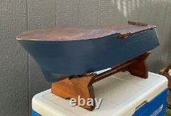 Old Vintage Antique Nautical Carved Wooden Model Pond (Motor) Boat Ship Toy