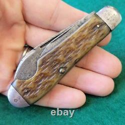 Old Vintage Antique Pal Remington UMC Bone Stag Easy Open Jack Pocket Knife