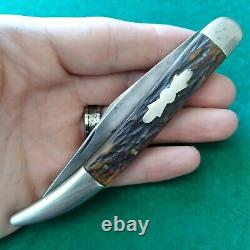 Old Vintage Antique Queen City Bone Stag Texas Toothpick Pocket Knife