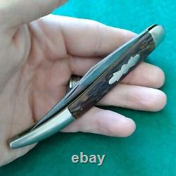 Old Vintage Antique Queen City Bone Stag Texas Toothpick Pocket Knife