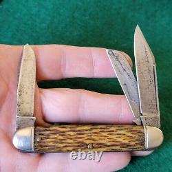 Old Vintage Antique Schrade Walden Bone Stag Cattle Folding Pocket Knife
