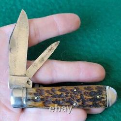 Old Vintage Antique Shapleigh HDW Bone Stag Jack Folding Pocket Knife